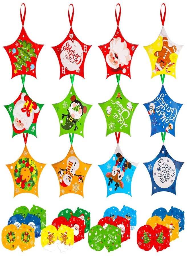 VEYLIN 36Pcs Christmas Pentagram Candy Box, Christmas Party Favors Boxes with Ribbons Hanging Treat - Image 1